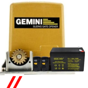 gemini dc slider with base plate batttery 2x tx3 4m steel rack kit with installation