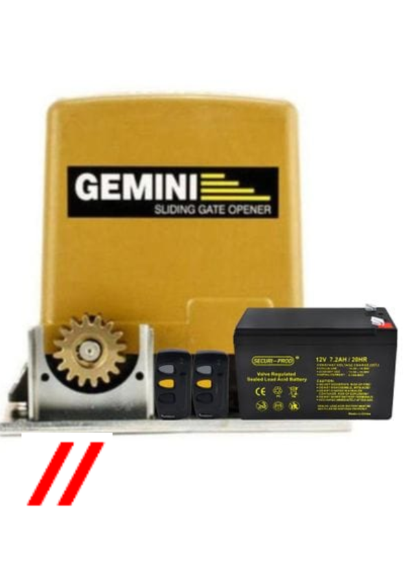 gemini dc slider with base plate batttery 2x tx3 4m steel rack kit with installation