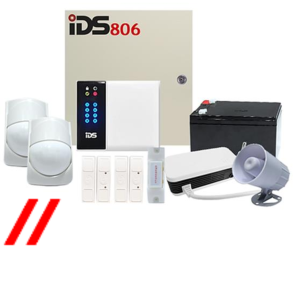 , wall mount transformer, siren, 12v 7ah battery, optex rx saver pirs, magnetic switches, and fixed panic buttons.bv